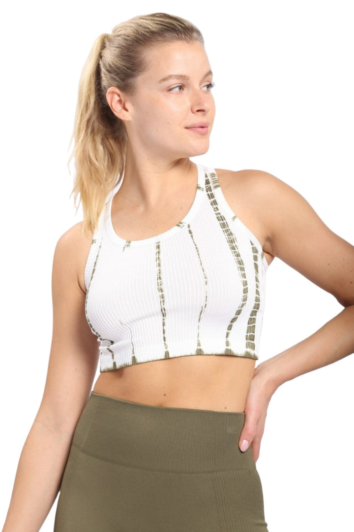 Mono B Tie-Dye Seamless Ribbed Racer Back Bra AT2997 - ivy - Front View