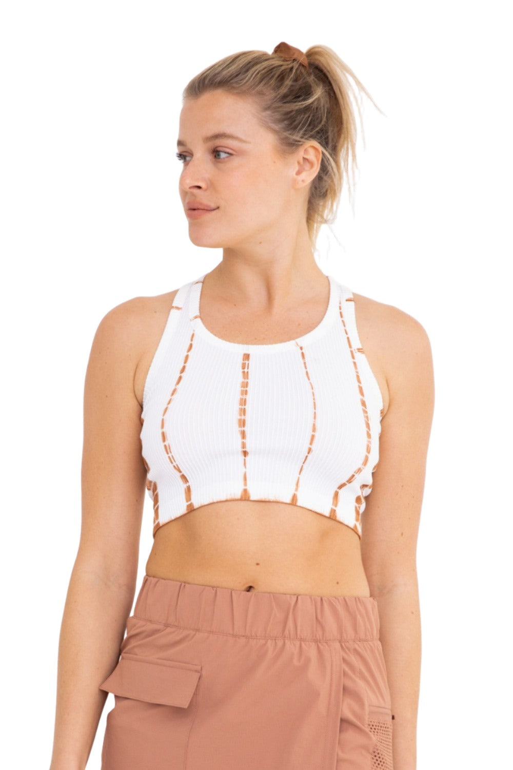 Mono B Tie-Dye Seamless Ribbed Racer Back Bra AT2997 - Mud - Front View