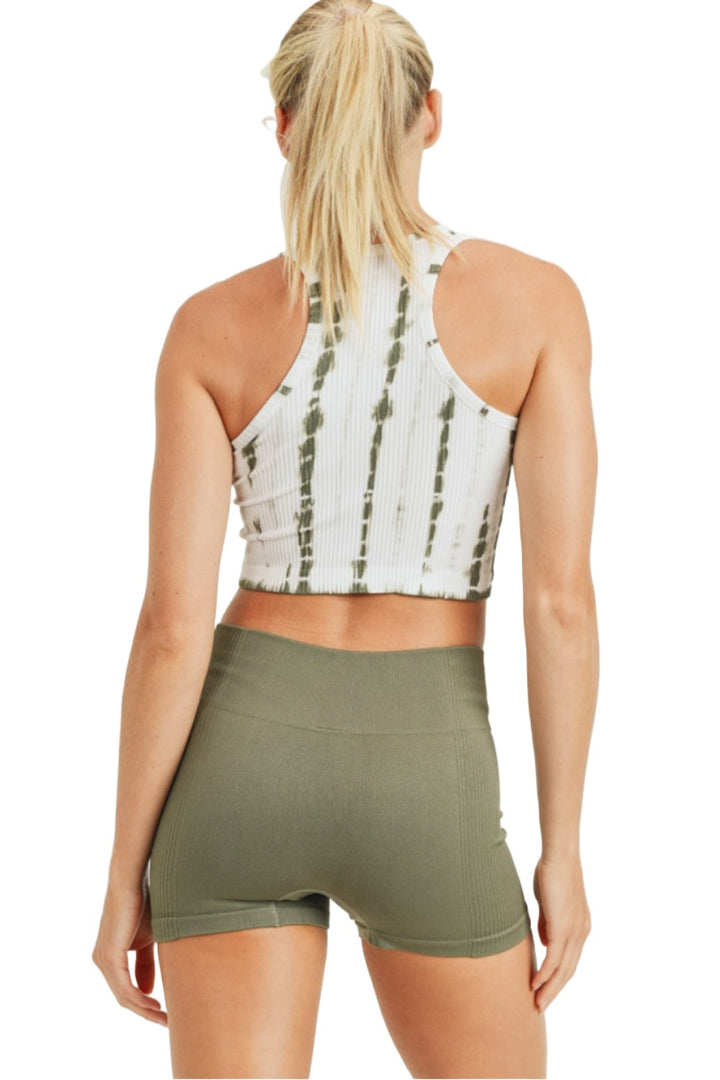 Mono B Tie-Dye Seamless Ribbed Racer Back Bra AT2997 - Olive - Back View