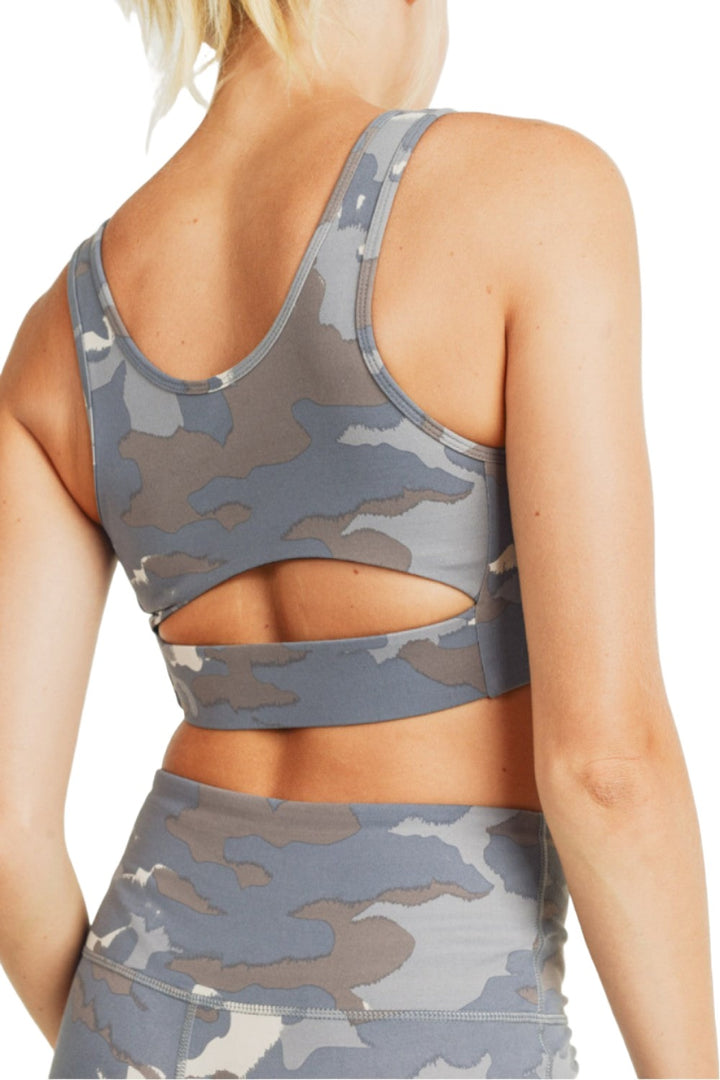 Mono B Blue Tundra Camo Cutout Back Sports Bra AT3004 - Blue Tundra camo - Rear View