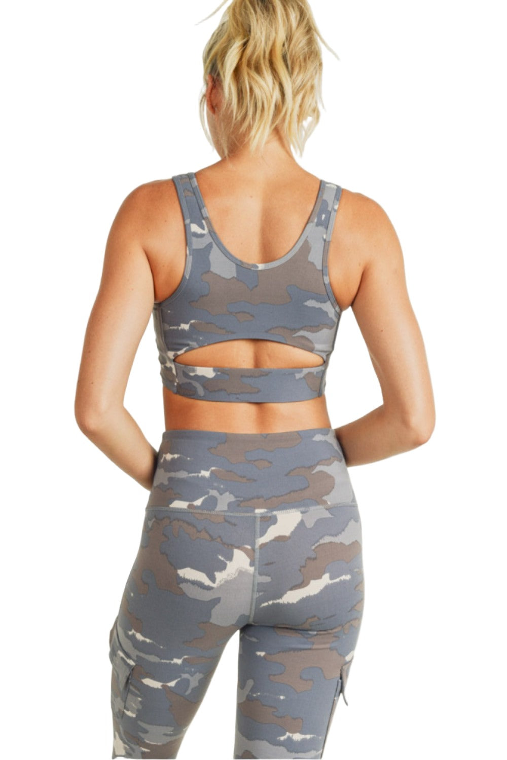 Mono B Blue Tundra Camo Cutout Back Sports Bra AT3004 - Blue Tundra camo - Back View