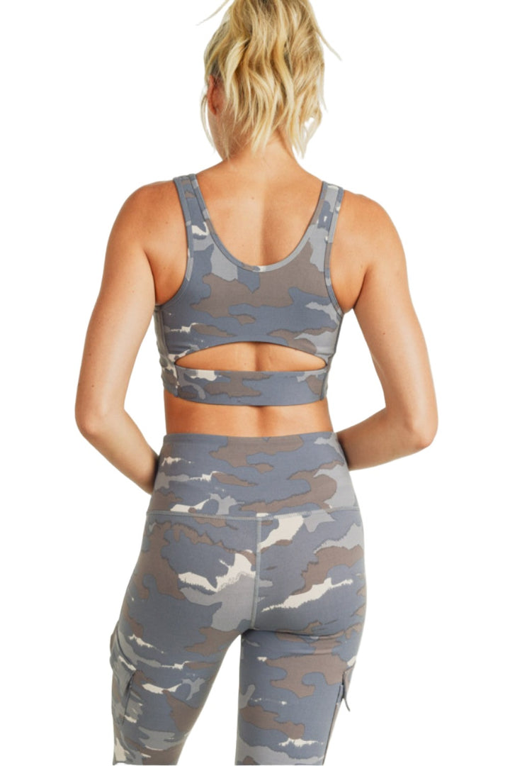 Mono B Blue Tundra Camo Cutout Back Sports Bra AT3004 - Blue Tundra camo - Back View