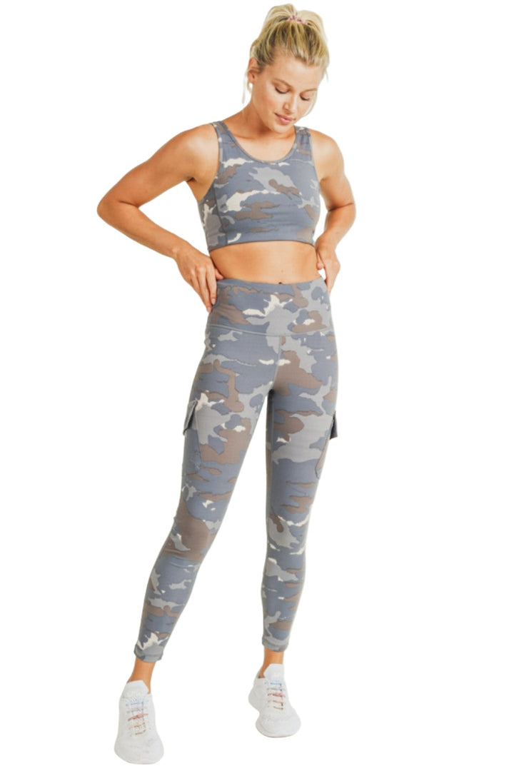 Mono B Blue Tundra Camo Cutout Back Sports Bra AT3004 - Blue Tundra camo - Front Full View