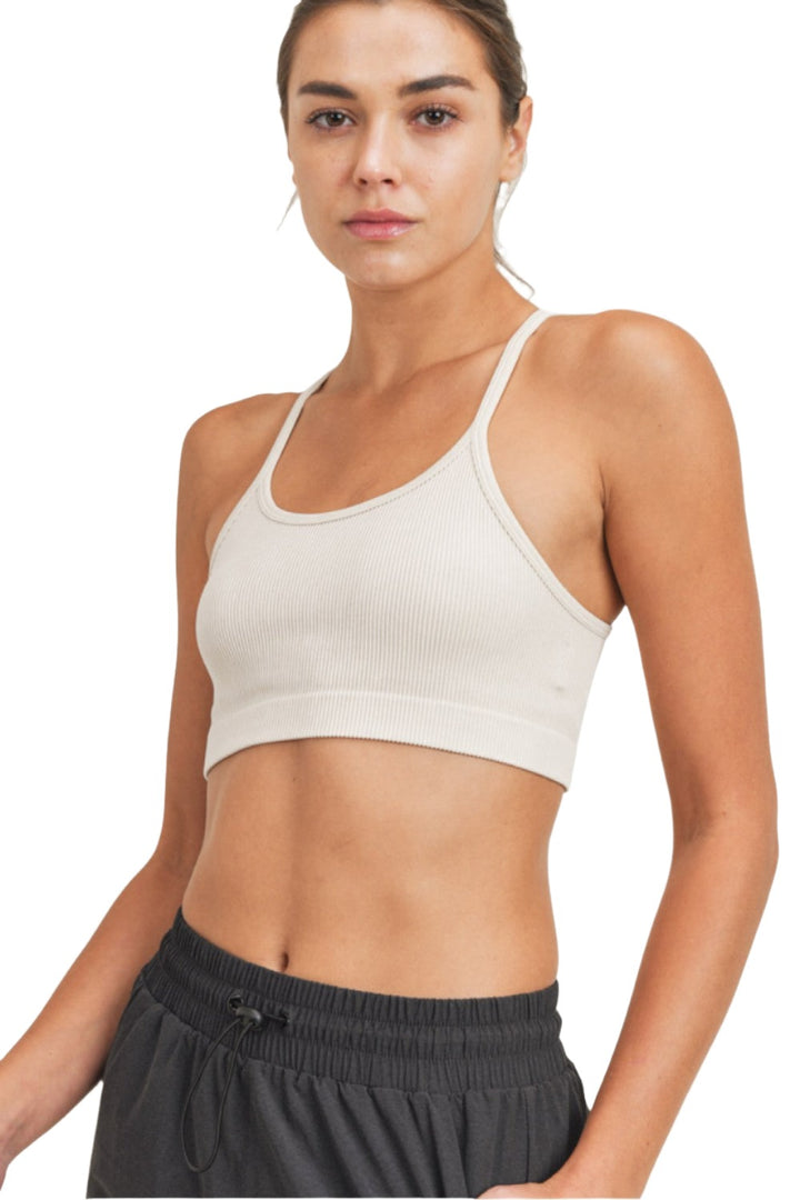 Mono B Rib Seamless Mineral-Washed Sports Bra AT3016 - Natural - Front View