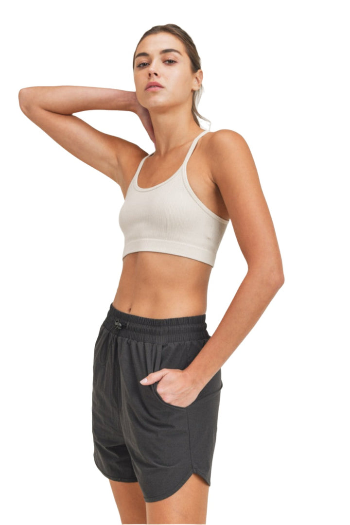 Mono B Rib Seamless Mineral-Washed Sports Bra AT3016 - Natural - Side View