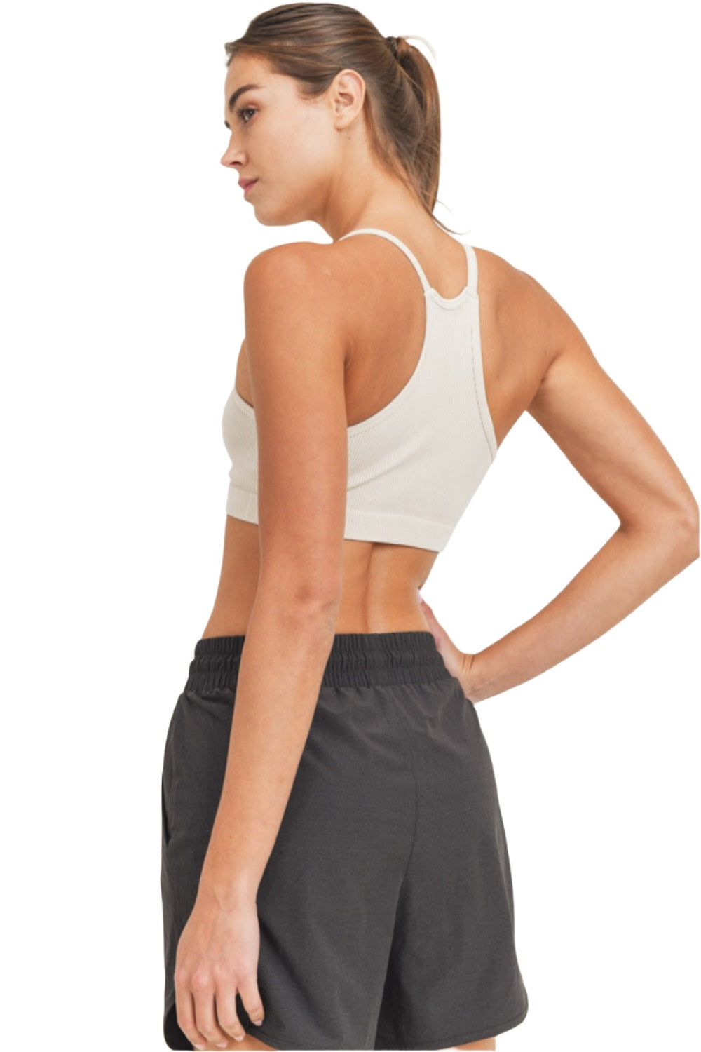 Mono B Rib Seamless Mineral-Washed Sports Bra AT3016 - Natural - Back Side View