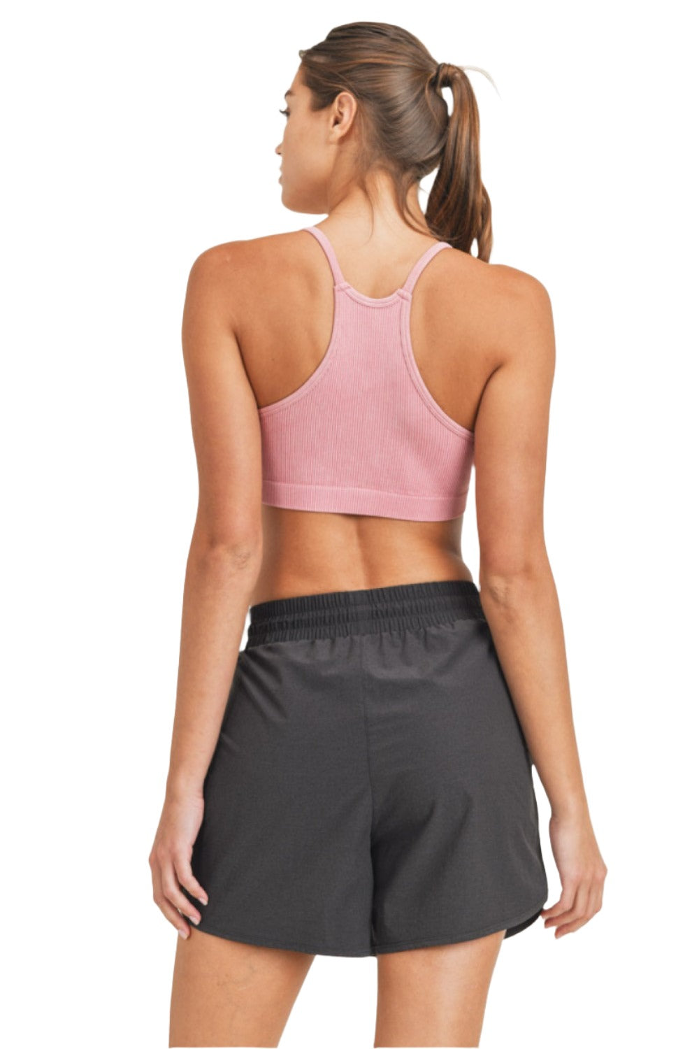 Mono B Rib Seamless Mineral-Washed Sports Bra AT3016 - Pink - Back View