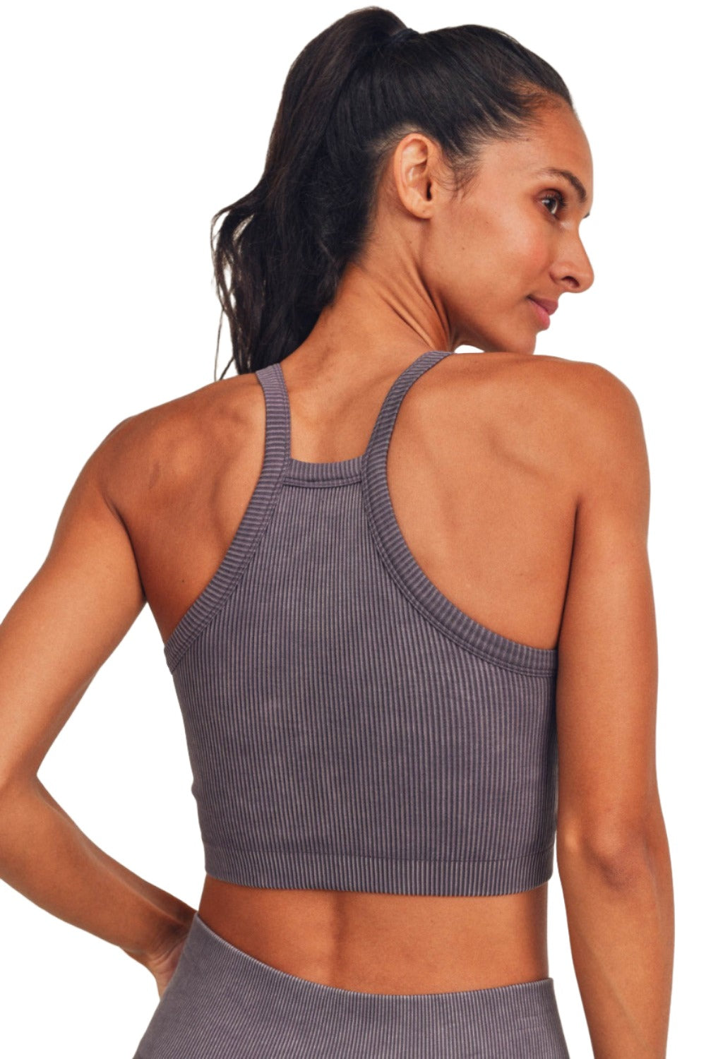 Mono B Square Ribbed Crop Top AT3031 - Arcane - Back View