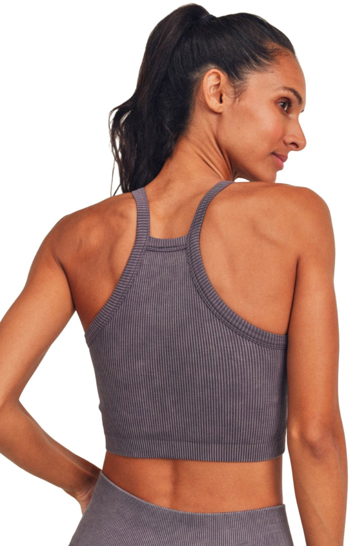 Mono B Square Ribbed Crop Top AT3031 - Arcane - Back View
