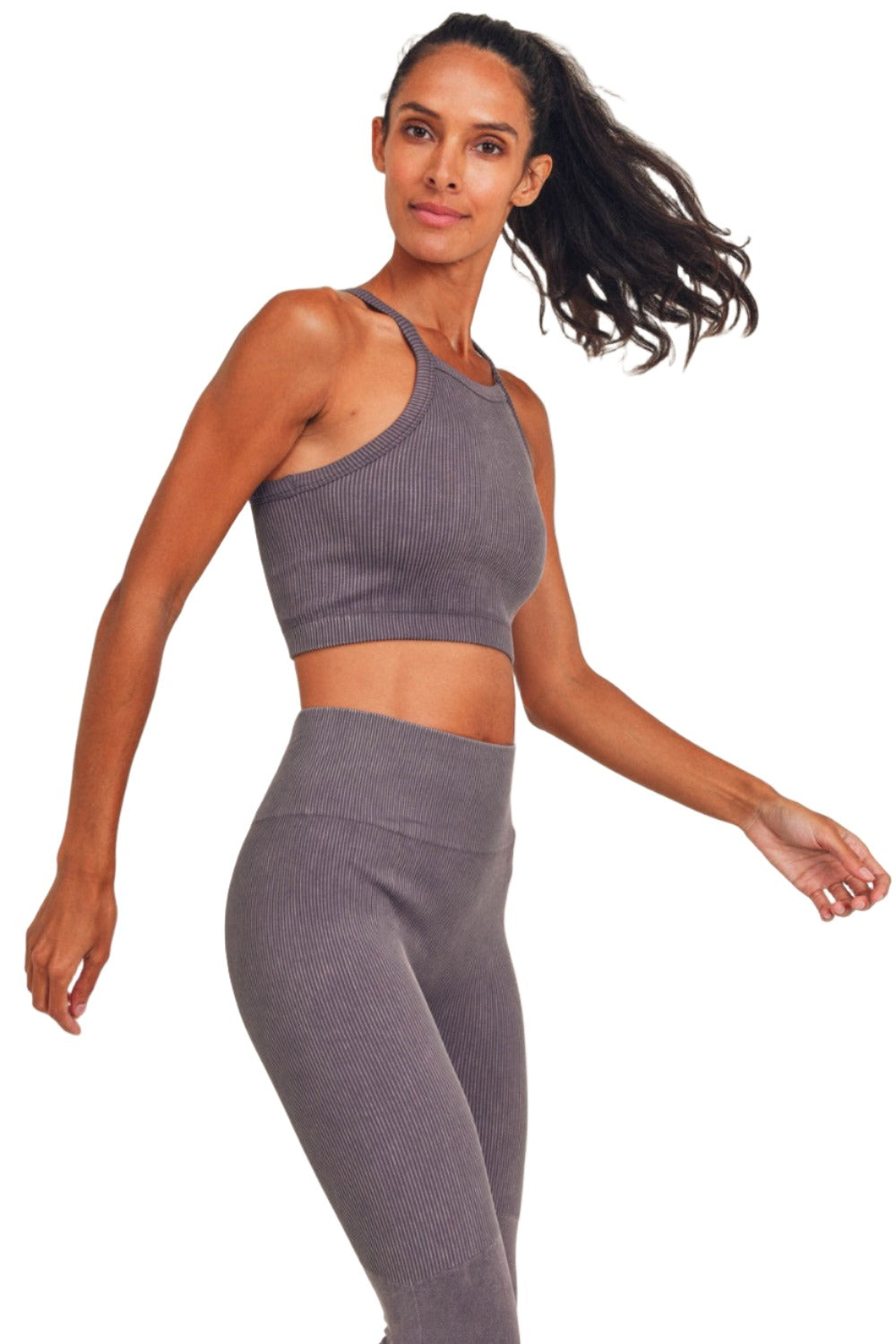 Mono B Square Ribbed Crop Top AT3031 - Arcane - Side View