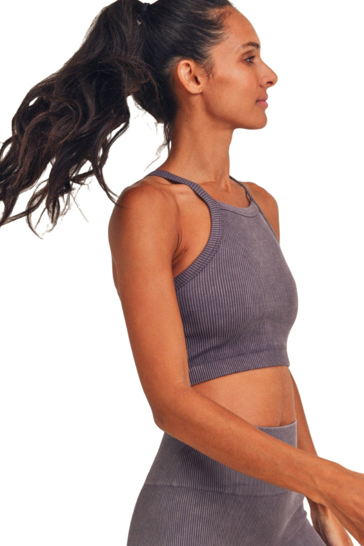 Mono B Square Ribbed Crop Top AT3031 - Arcane - Side View