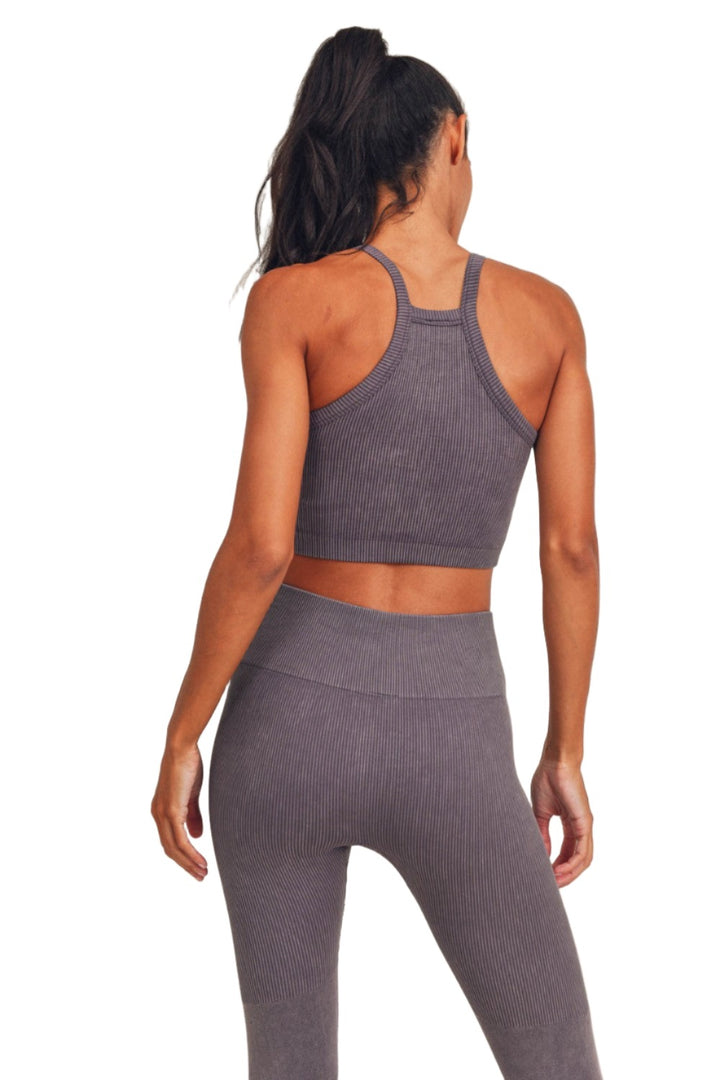 Mono B Square Ribbed Crop Top AT3031 - Arcane - Back View