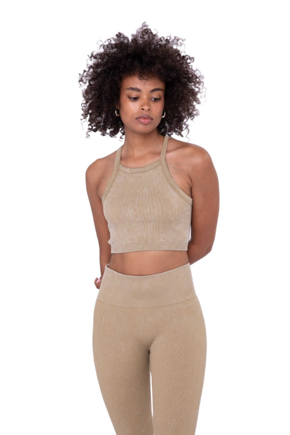 Mono B Square Ribbed Crop Top AT3031 - Fennel Seed - Front View