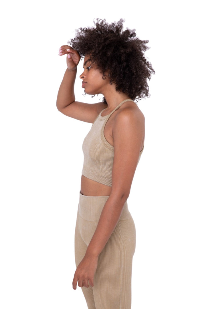 Mono B Square Ribbed Crop Top AT3031 - Fennel Seed - Side View