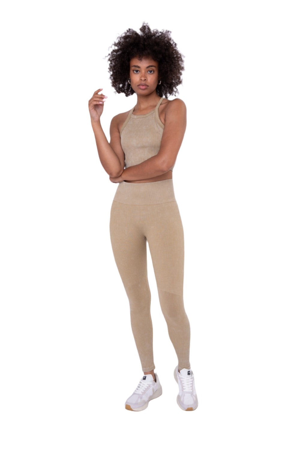 Mono B Ribbed Seamless Leggings APH3126 - Fennel Seed - Front Full View