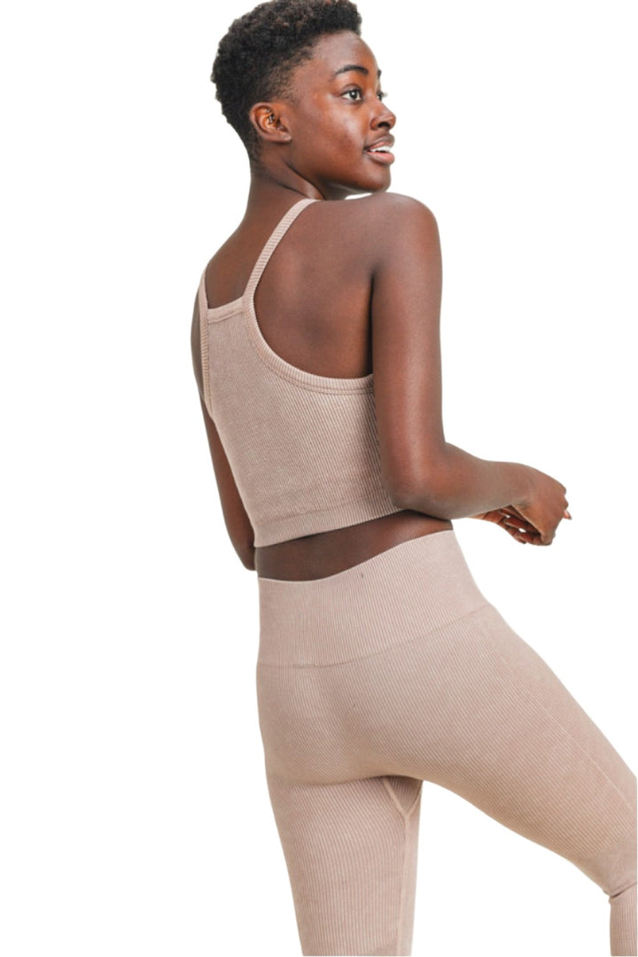 Mono B Square Ribbed Crop Top AT3031 - Mushroom - Side View