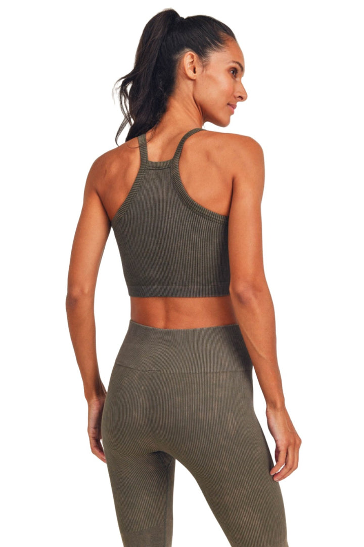 Mono B Square Ribbed Crop Top AT3031 - Olive - Back View