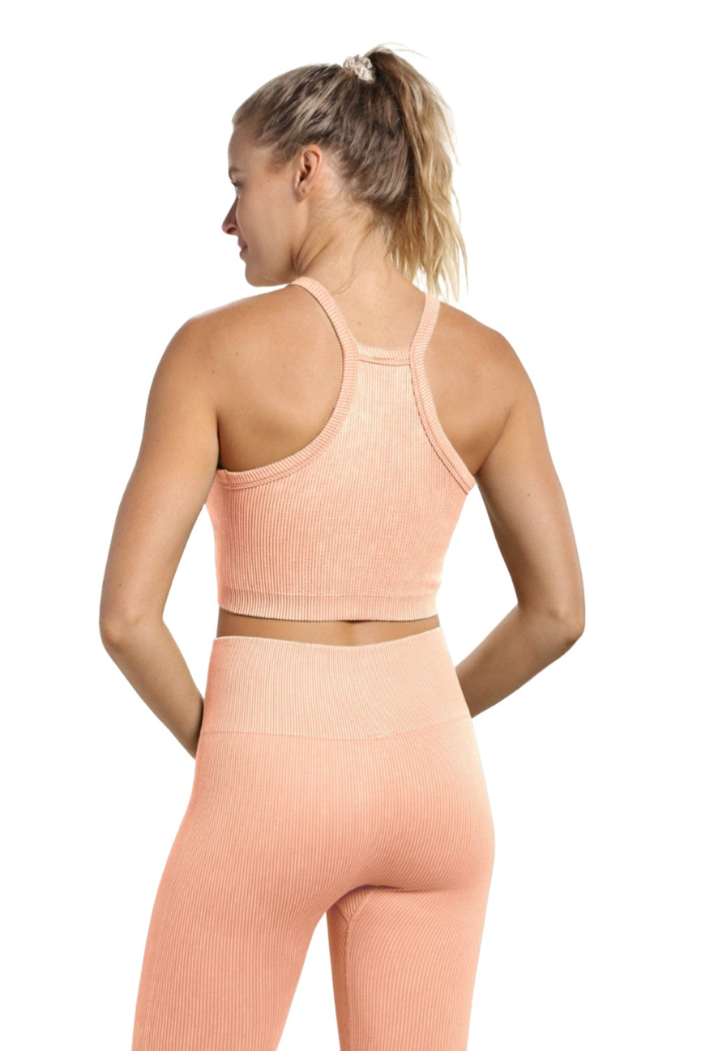 Mono B Square Ribbed Crop Top AT3031 - Sandstone - Back View
