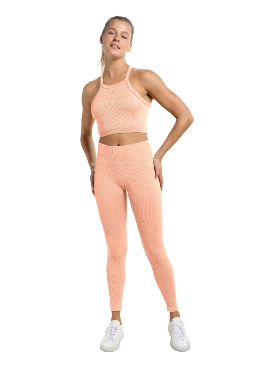 Mono B Square Ribbed Crop Top AT3031 - Sandstone - Front Full View