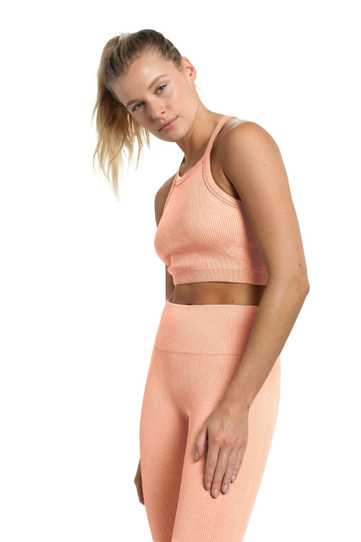 Mono B Square Ribbed Crop Top AT3031 - Sandstone - Side View