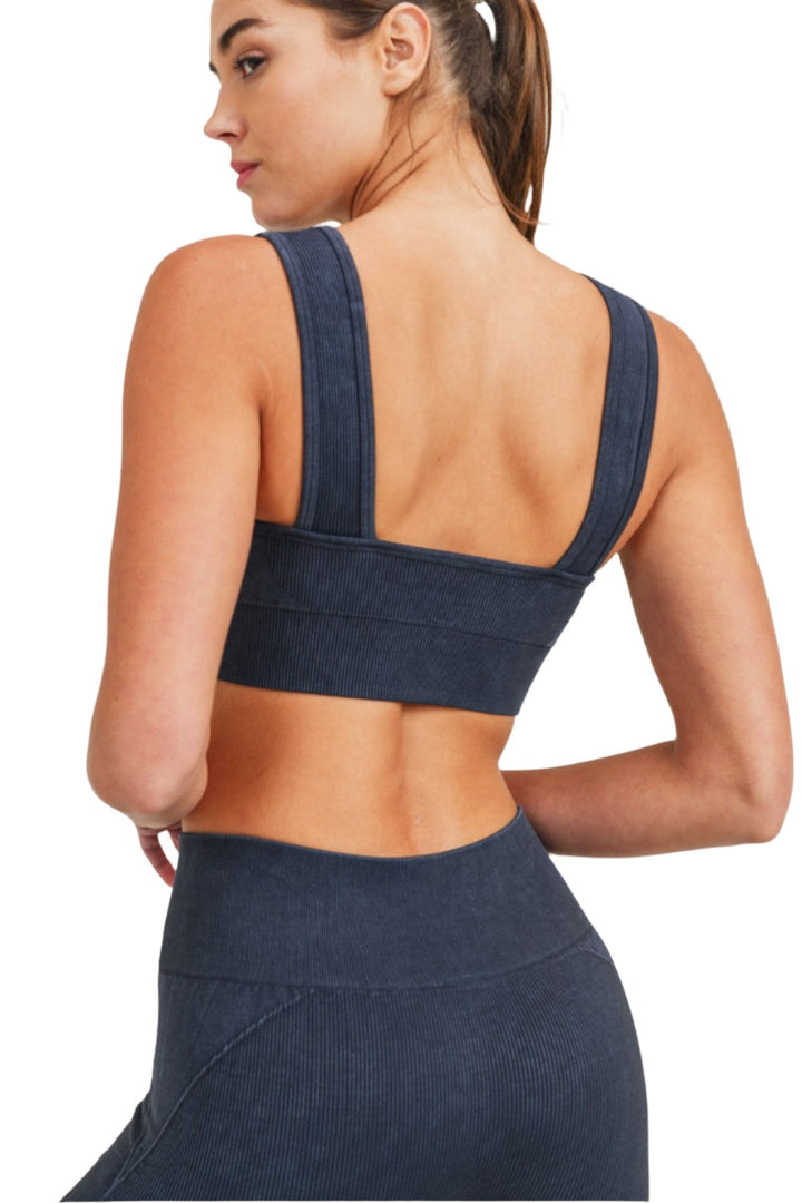 Mono B Rib Seamless Padded Sports Bra AT3034 - Black - Back Side View