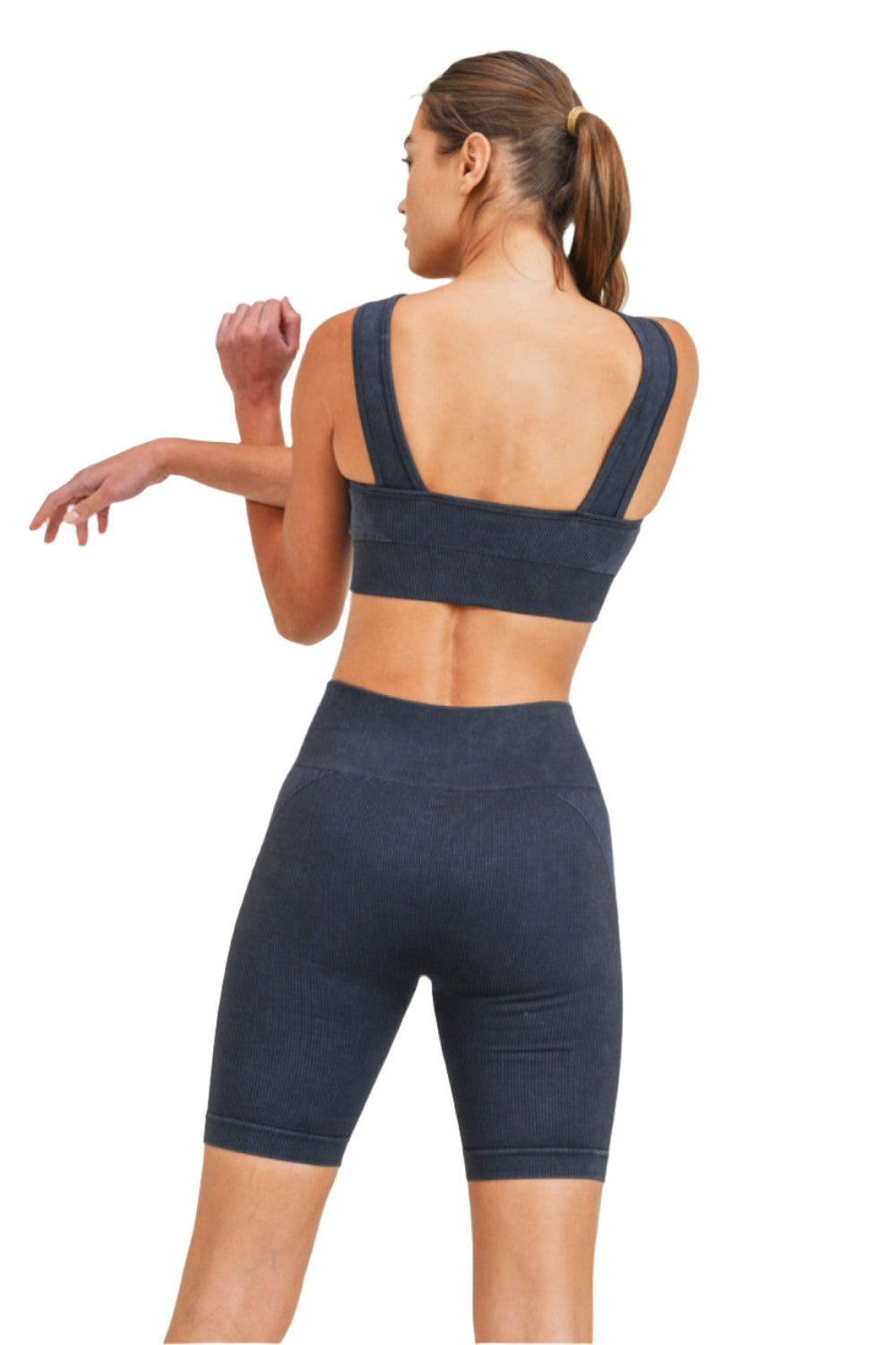 Mono B Rib Seamless Padded Sports Bra AT3034 - Black - Back View
