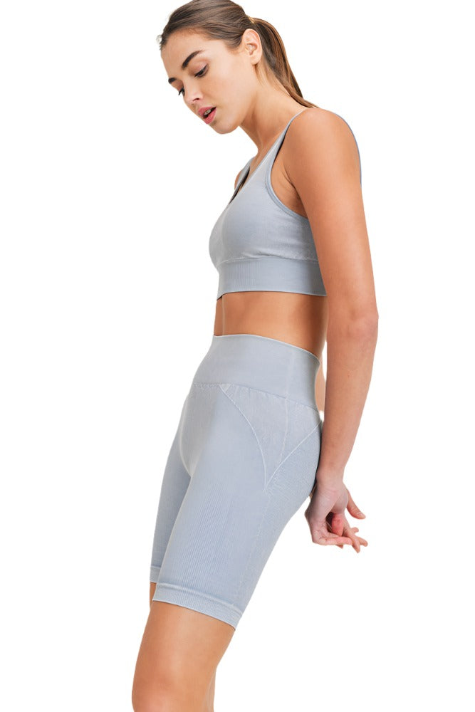 Mono B Rib Seamless Padded Sports Bra AT3034 - Ocean 11 - Side View