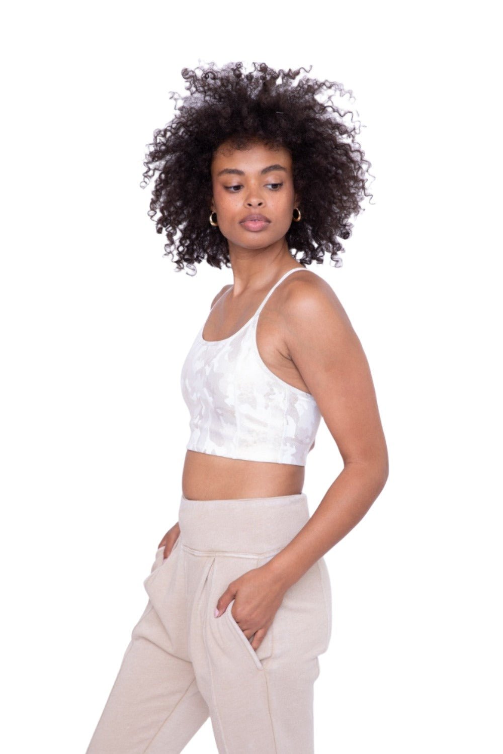 Mono B Camo Gold Microdot Foil Adjustable Sports Bra AT3036 - Army Gold - Side View