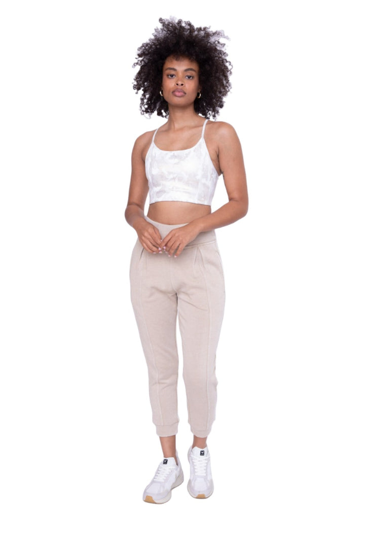 Mono B Camo Gold Microdot Foil Adjustable Sports Bra AT3036 - Army Gold - Front Full View