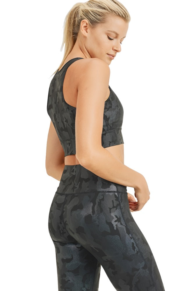 Mono B Metallic Camo Bra Top AT3038 and Plus - Army Print - Side View