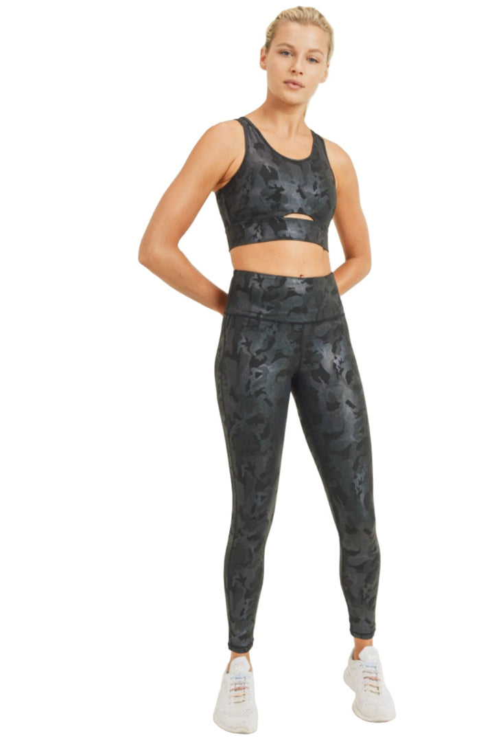 Mono B Camo Holographic Microdot Foil High Waist Leggings APH3037 Plus - Camo Foil - Front Full View