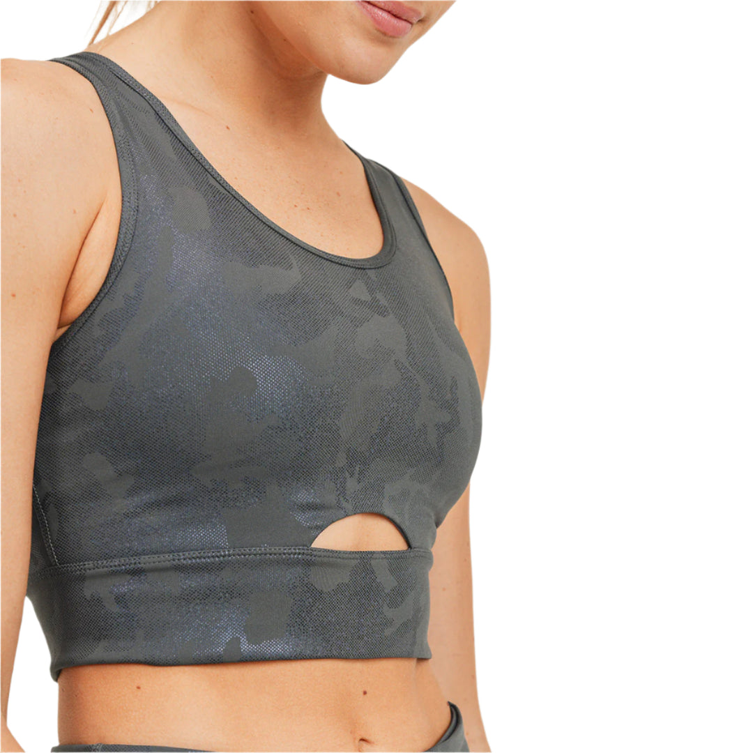 Mono B Metallic Camo Bra Top AT3038 and Plus - Gunmetal Print - Rear View