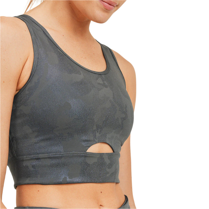 Mono B Metallic Camo Bra Top AT3038 and Plus - Gunmetal Print - Rear View