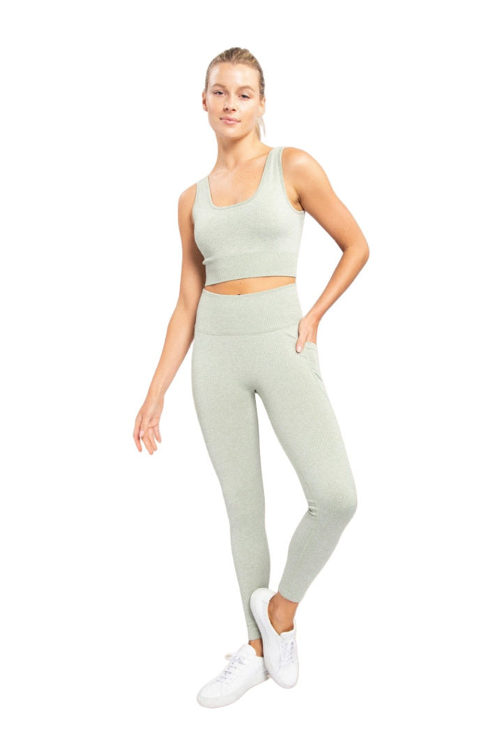Mono B Hybrid Seamless Ribbed Sports Bra AT3041 - Fair Green - Front Full View