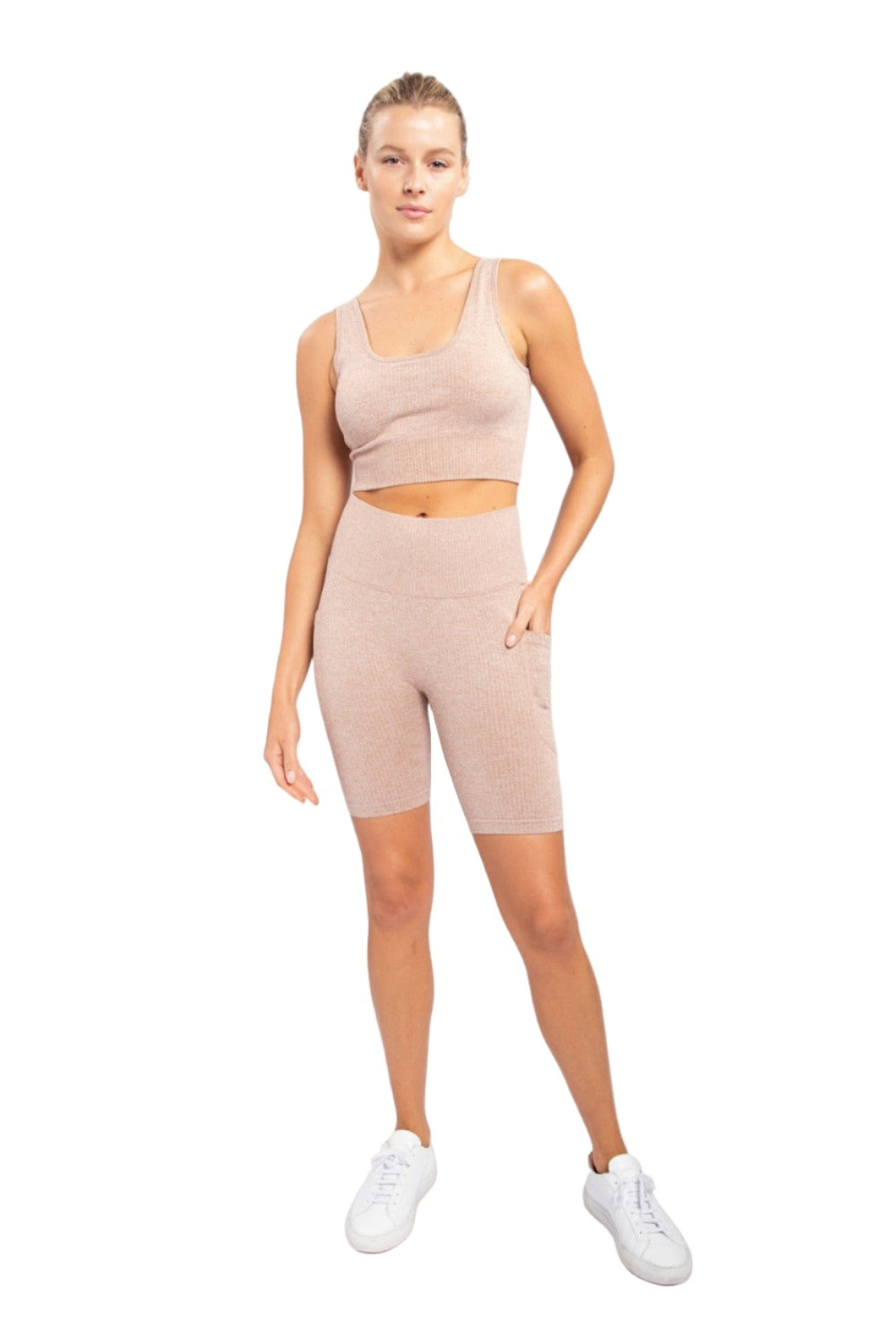 Mono B Hybrid Pocket Biker Shorts APH3043 - Mud - Front Full View