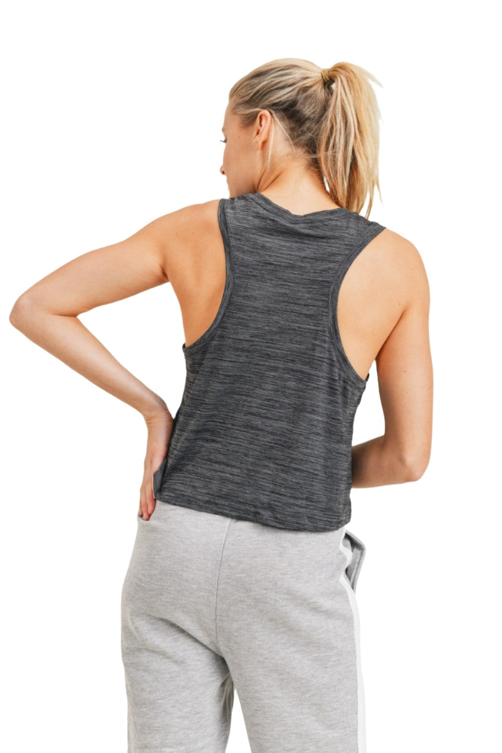 Two-Tone Essential Racerback Tank Top - Tone Grey - Back View