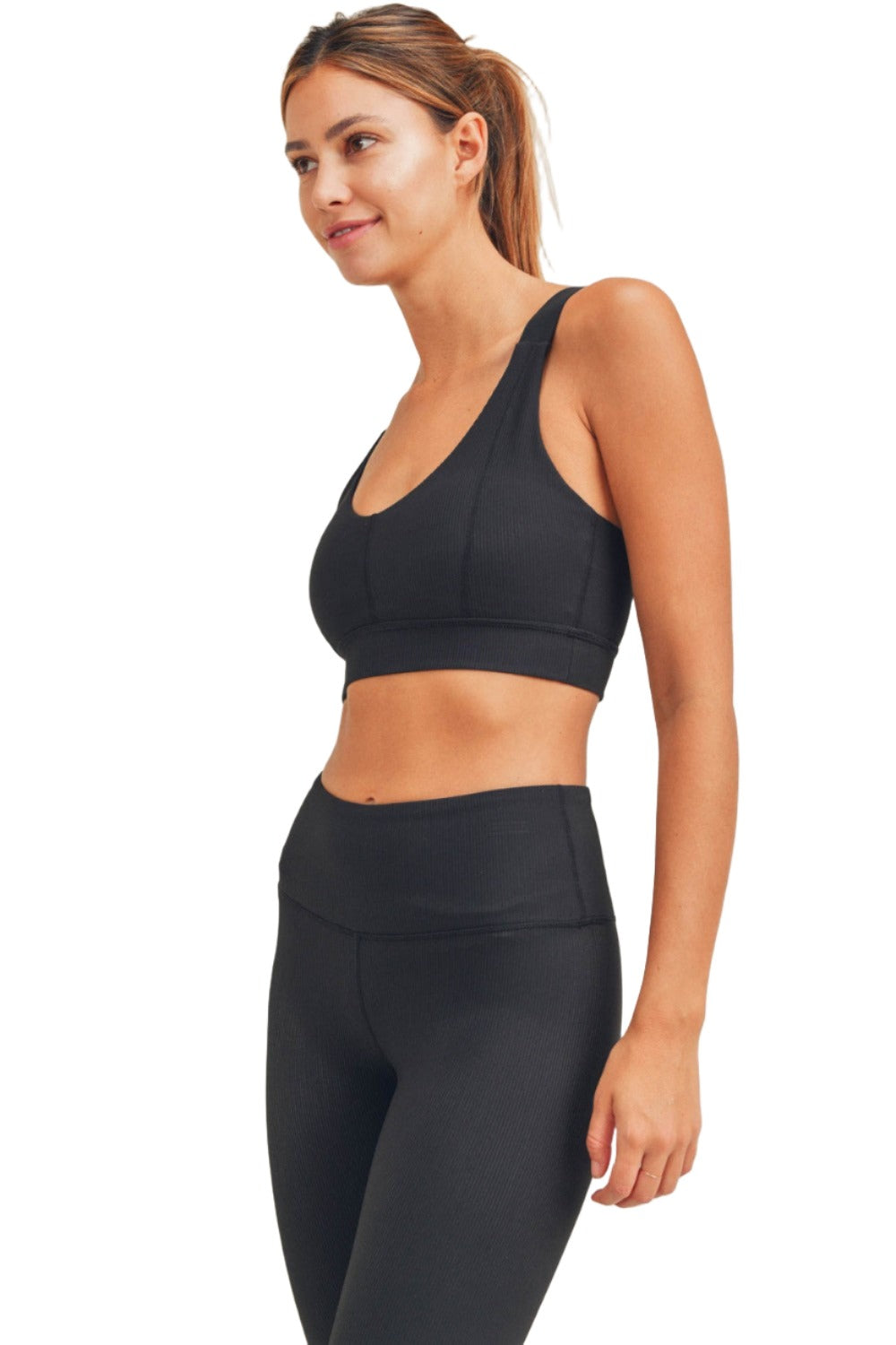 Mono B Ribbed Thick Strap Bra AT3092 and Plus - Black - Side View