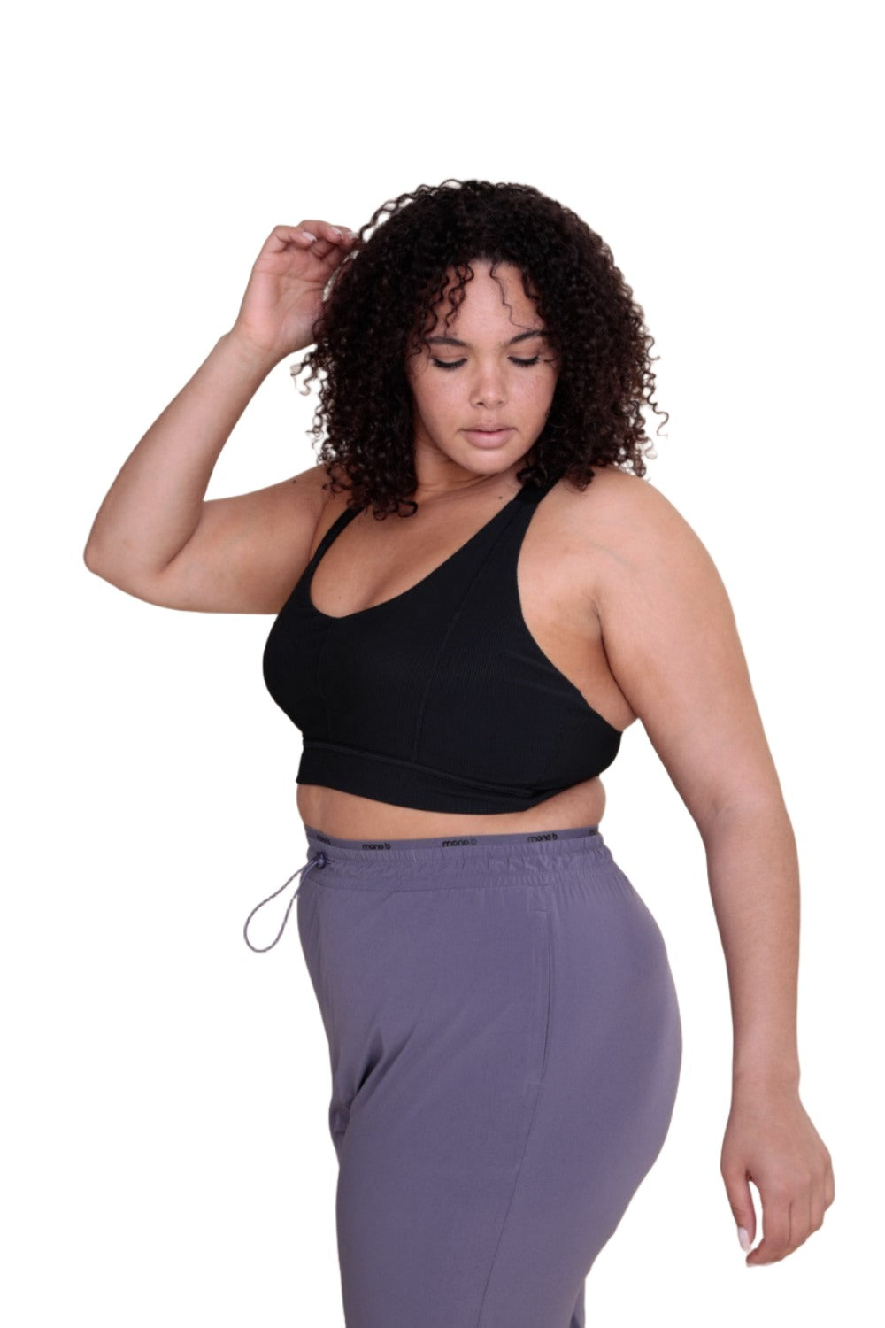 Mono B Ribbed Thick Strap Bra AT3092 and Plus - Black - Side View