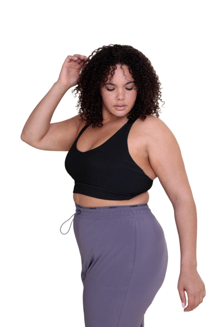 Mono B Ribbed Thick Strap Bra AT3092 and Plus - Black - Side View