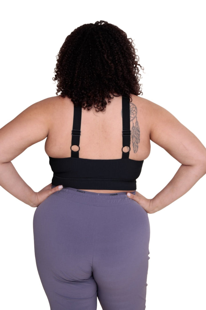 Mono B Ribbed Thick Strap Bra AT3092 and Plus - Black - Back View