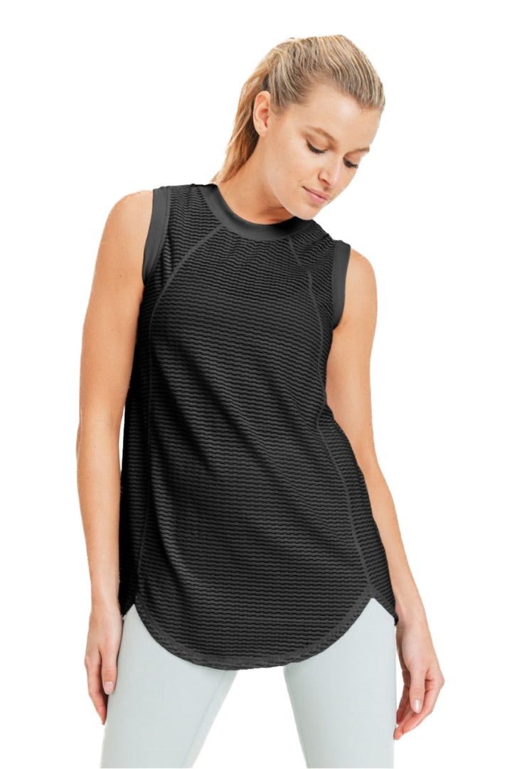 Mono B High Neck Mesh Textured Tank AT3093 - Black - Front View