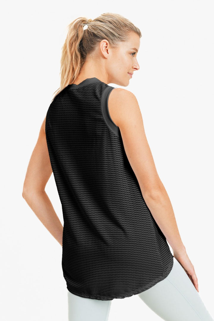 Mono B High Neck Mesh Textured Tank AT3093 - Black - Back View