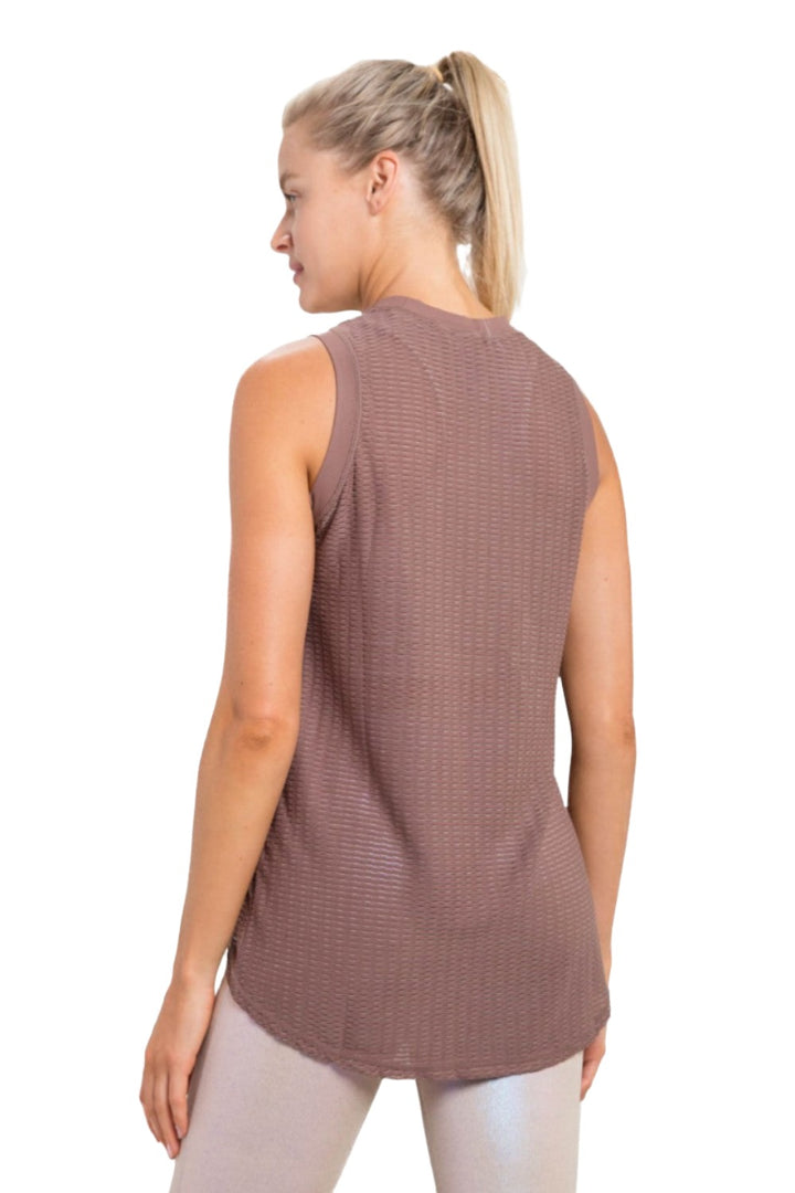 Mono B High Neck Mesh Textured Tank AT3093 - Brown - Back View