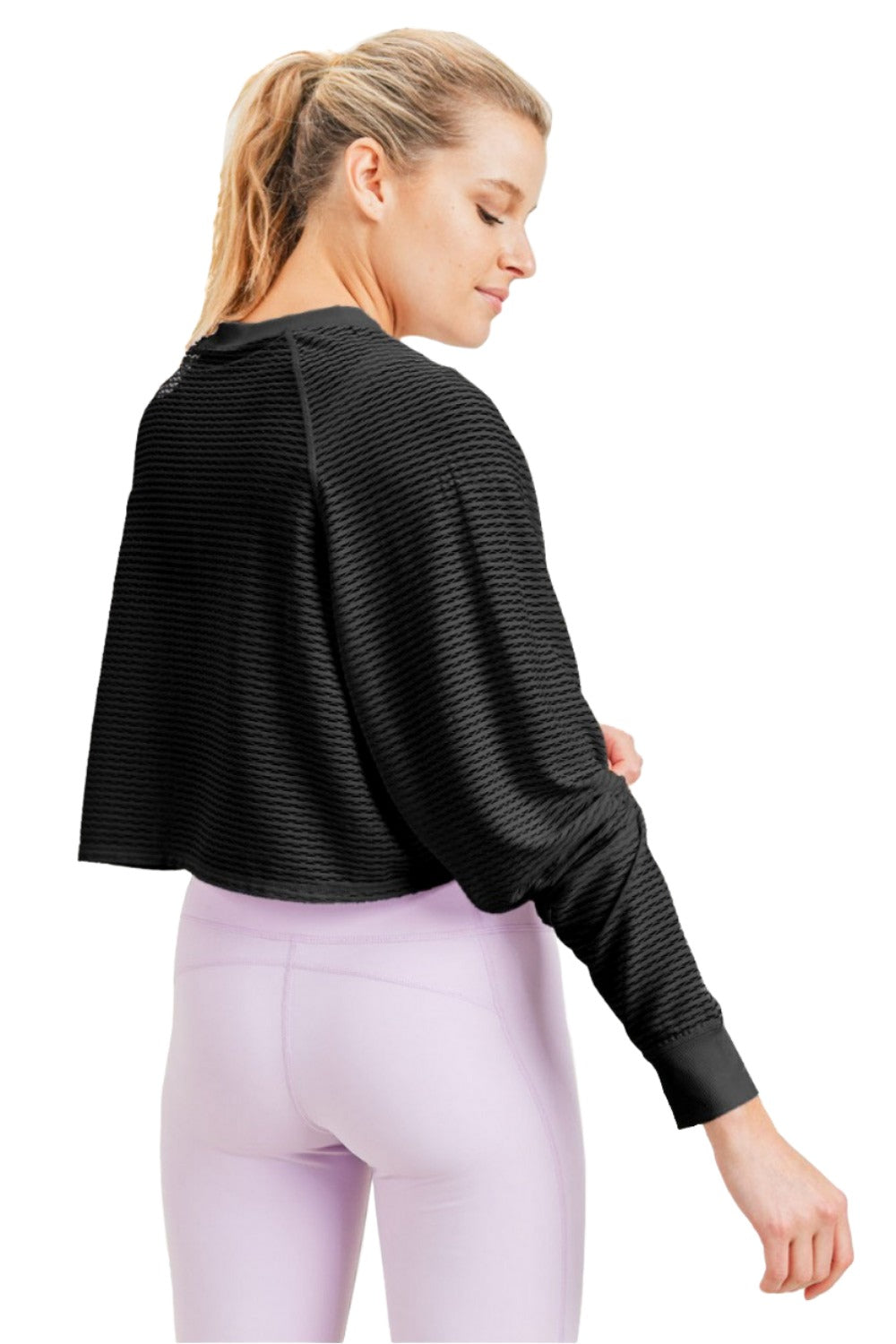 Mono B Raglan Sleeve Crop Top AT3094 - Black - Back View