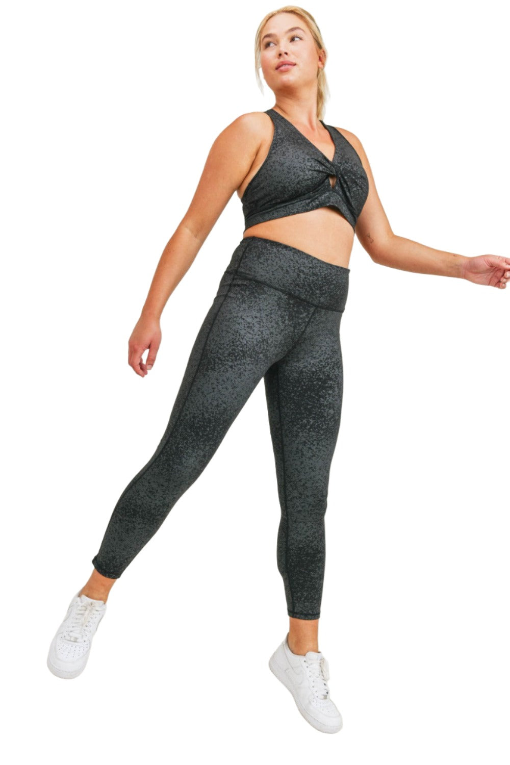 Mono B Flake Foil High-Waist Leggings APH3103 Plus - Foil Print - Front Side View