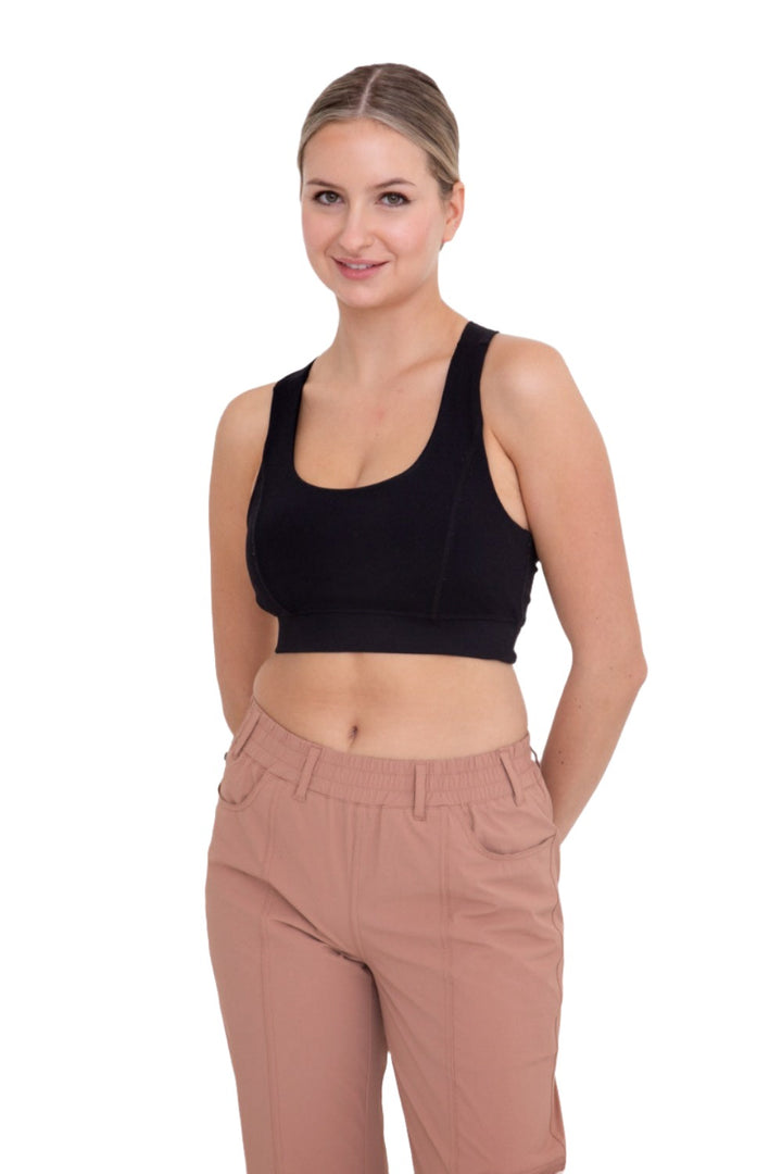 Mono B Overlay Y Back Sport Bra AT3115 and Plus - Black - Front View