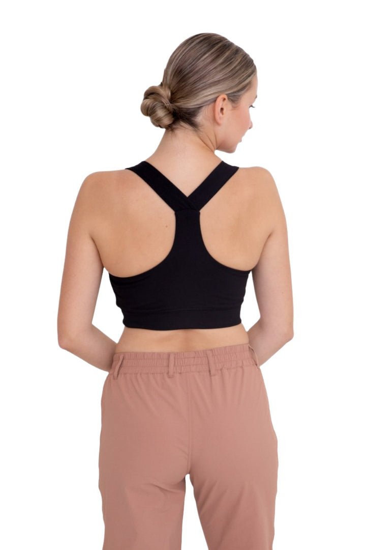 Mono B Overlay Y Back Sport Bra AT3115 and Plus - Black - Back View