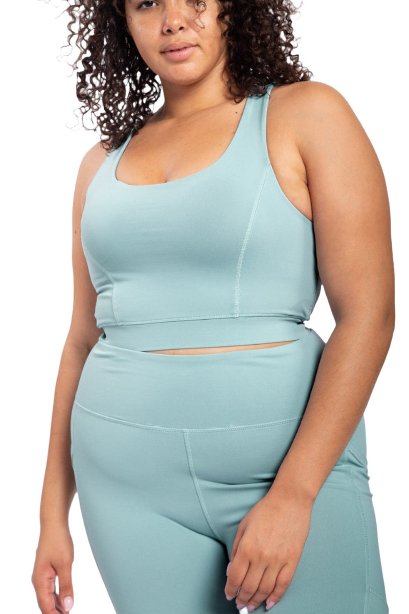 Mono B Overlay Y Back Sport Bra AT3115 and Plus - Blue Grey - Front View