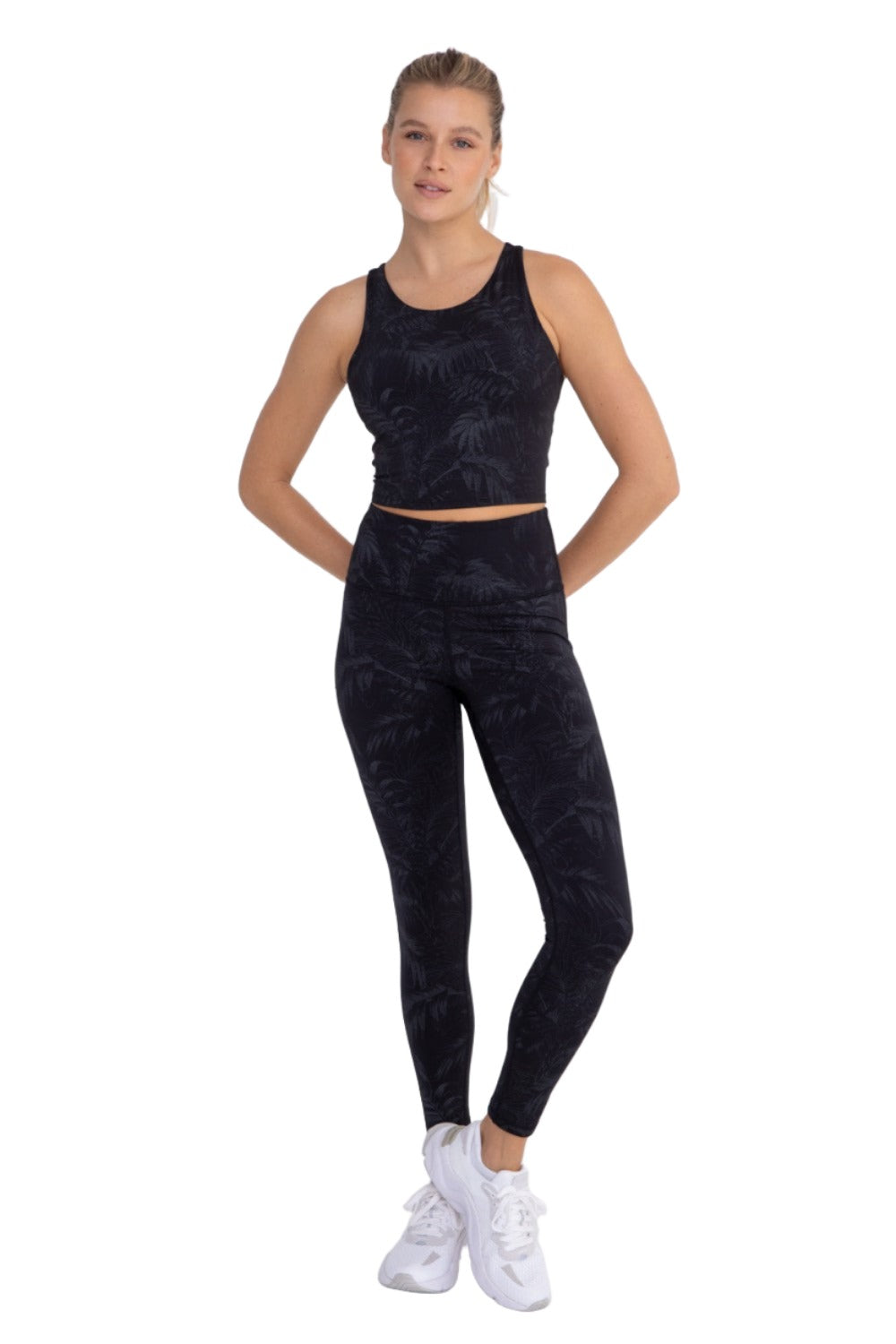 Mono B APH3069 Tropical Foil Print High-Waisted Leggings - Foil Print - Front Full View