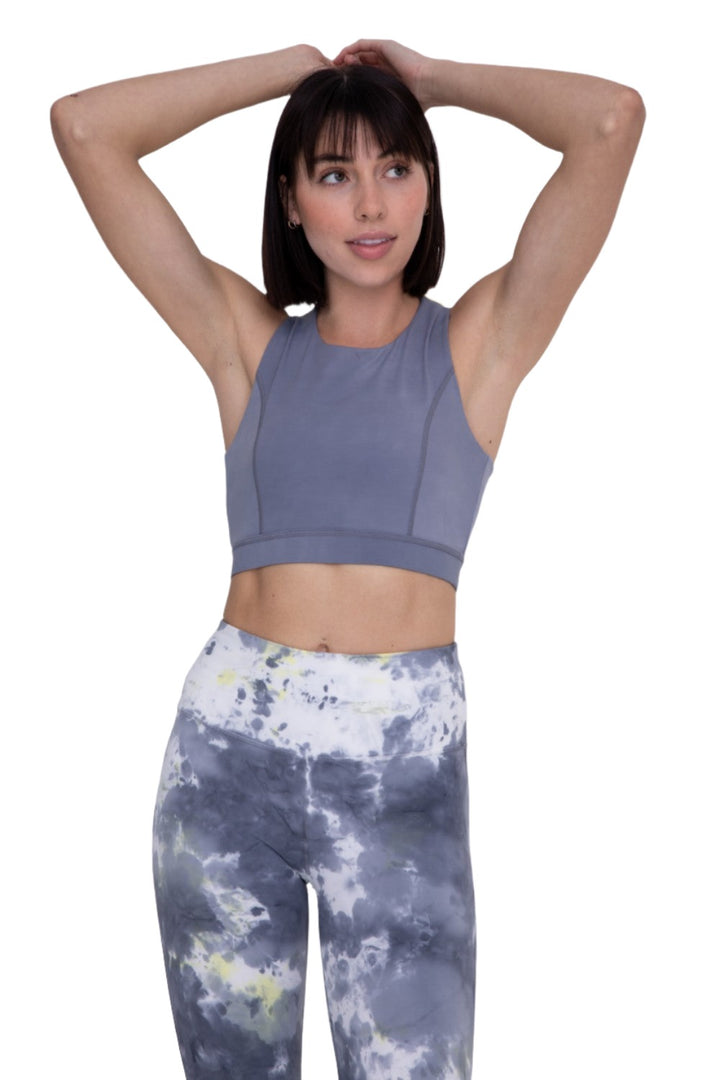 Mono B Solid Sports Bra with Striped Overlay Back AT3132 and Plus - Grey - Front View